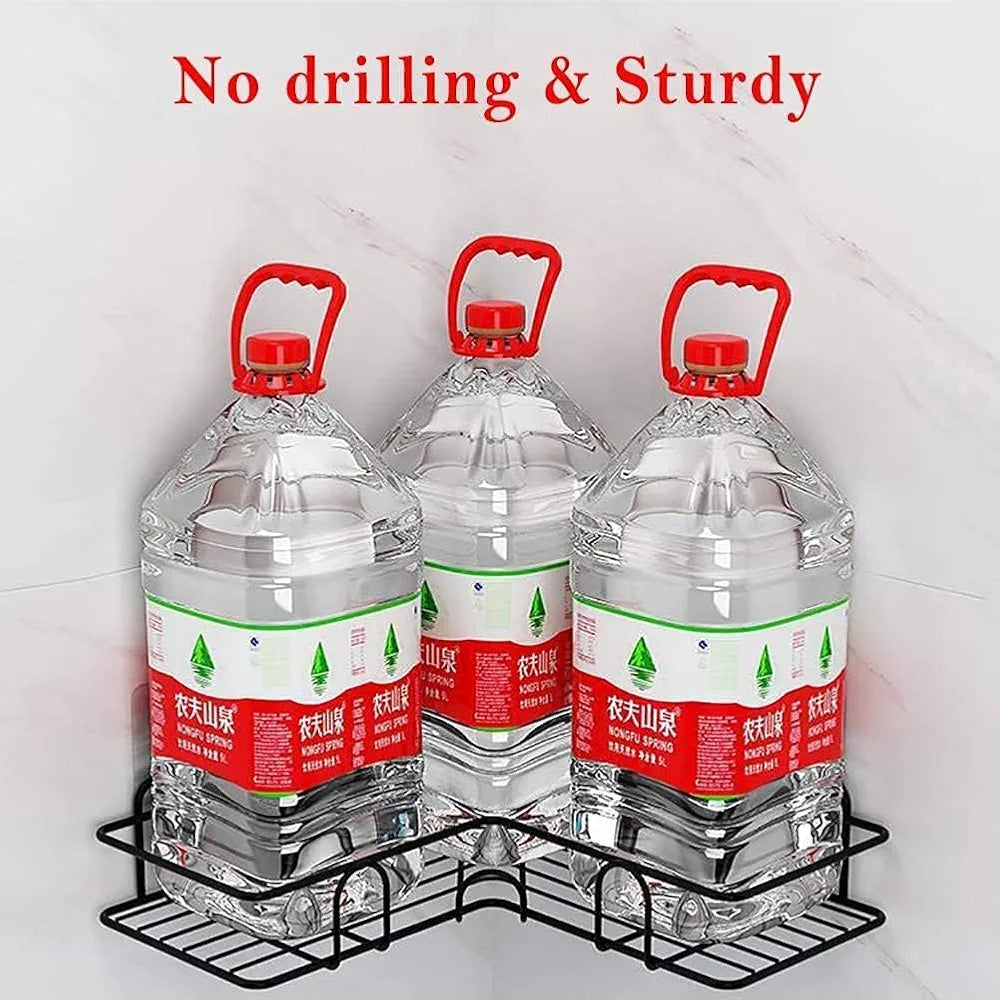 2 Packs Of Corner Shower Caddy, Wall Mounted No Drilling Shower Shelf with 6 Traceless Adhesive Hooks for Bathroom Kitchen Toilet, Only for 90 Degrees Right Angle, Matte Black