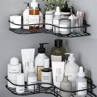 2 Packs Of Corner Shower Caddy, Wall Mounted No Drilling Shower Shelf with 6 Traceless Adhesive Hooks for Bathroom Kitchen Toilet, Only for 90 Degrees Right Angle, Matte Black