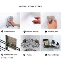 2 Packs Of Corner Shower Caddy, Wall Mounted No Drilling Shower Shelf with 6 Traceless Adhesive Hooks for Bathroom Kitchen Toilet, Only for 90 Degrees Right Angle, Matte Black