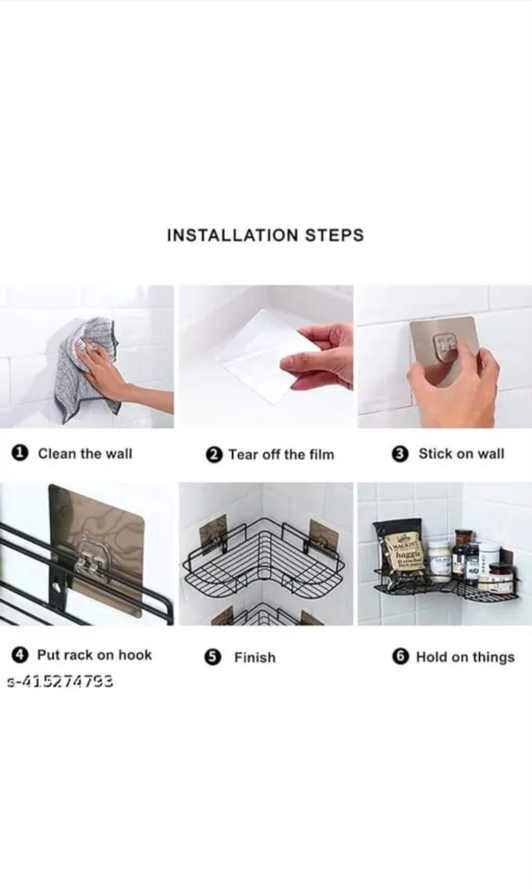 2 Packs Of Corner Shower Caddy, Wall Mounted No Drilling Shower Shelf with 6 Traceless Adhesive Hooks for Bathroom Kitchen Toilet, Only for 90 Degrees Right Angle, Matte Black